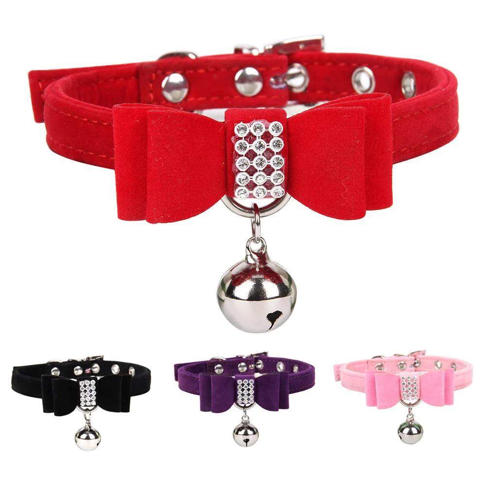 Elegant Velvet Bow Traction Rope Cat CollarBell Dog Chain Pet Collar Personalized